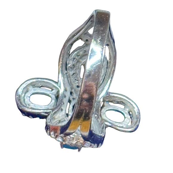 Elegant sterling ailver 925 Blue topaz Gemstone & CZ ring cross ornate design - Picture 4 of 4